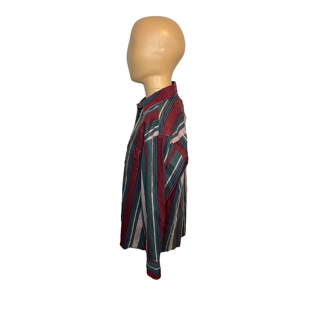 Vintage Wrangler Green Red Striped Long Sleeve Button Up Pearl Snap Size Large - Picture 3 of 6